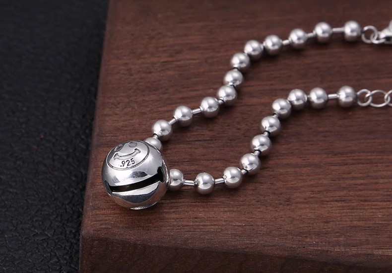925 sterling silver fashion jewelry Thai silver Korean style popular bell round bead smiley face versatile women's bracelet