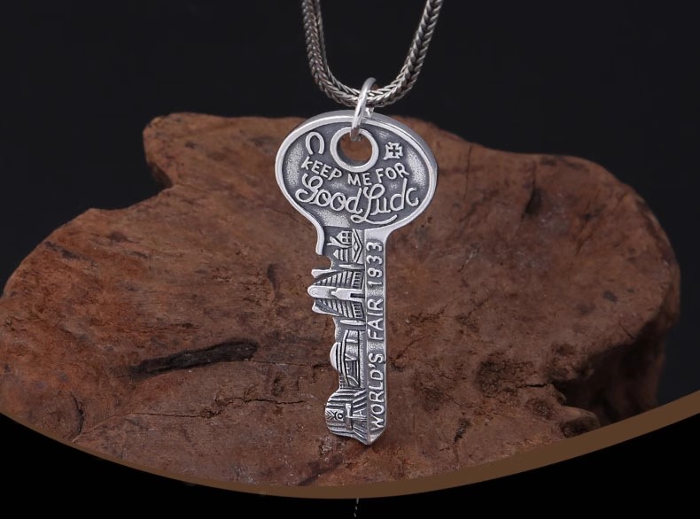 S925 Sterling Silver Jewelry Thai Silver Vintage Key European and American English Letter Pendant Charm Necklace