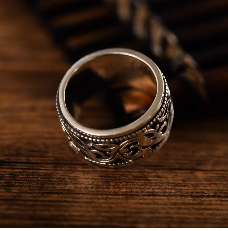 s925 sterling silver retro Thai silver fashion trend hollow ancient rattan pattern simple ring rotatable index finger men's ring
