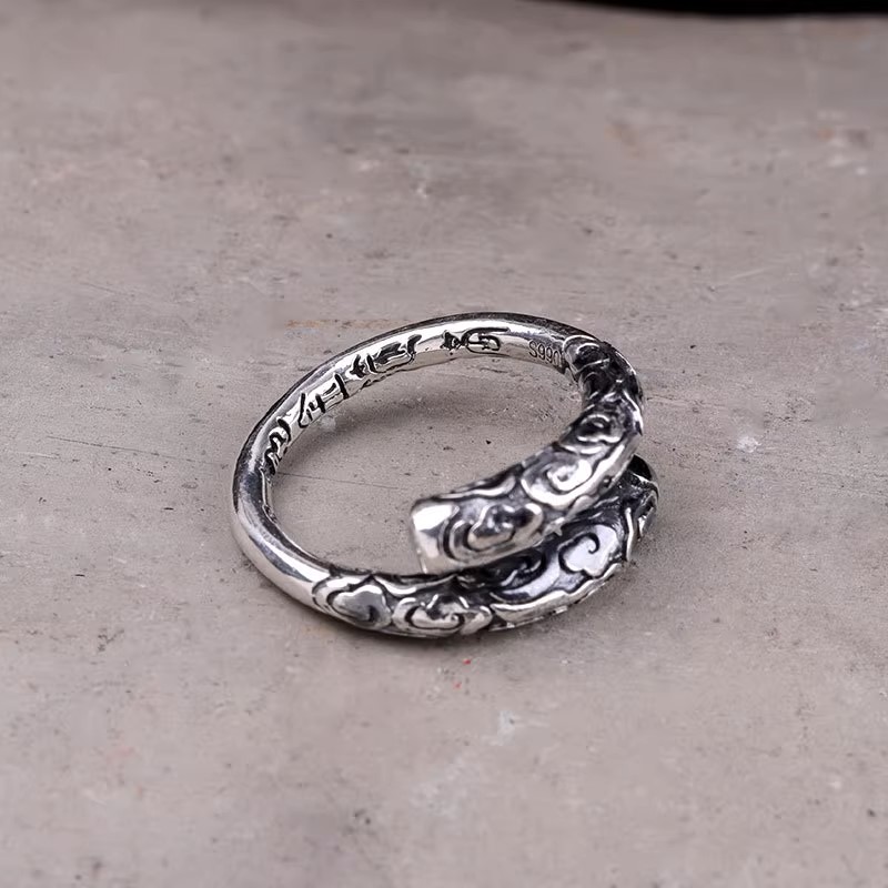 s925 sterling silver retro Thai silver old Monkey King gold hoop fashion couple tight hoop personalized open ring