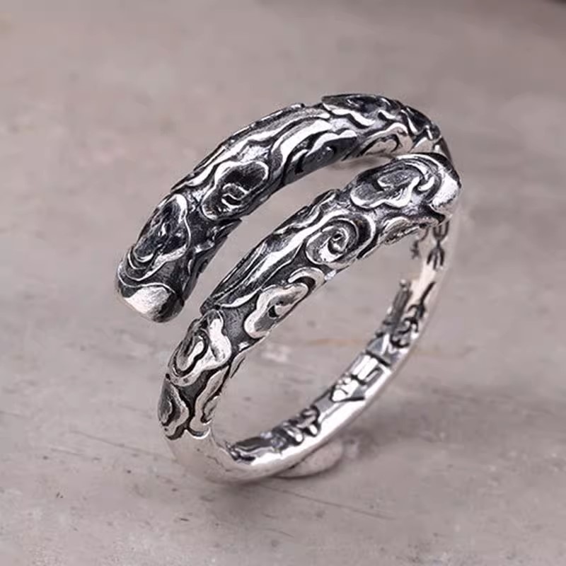 s925 sterling silver retro Thai silver old Monkey King gold hoop fashion couple tight hoop personalized open ring