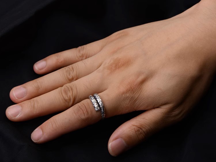 s925 sterling silver retro Thai silver old Monkey King gold hoop fashion couple tight hoop personalized open ring