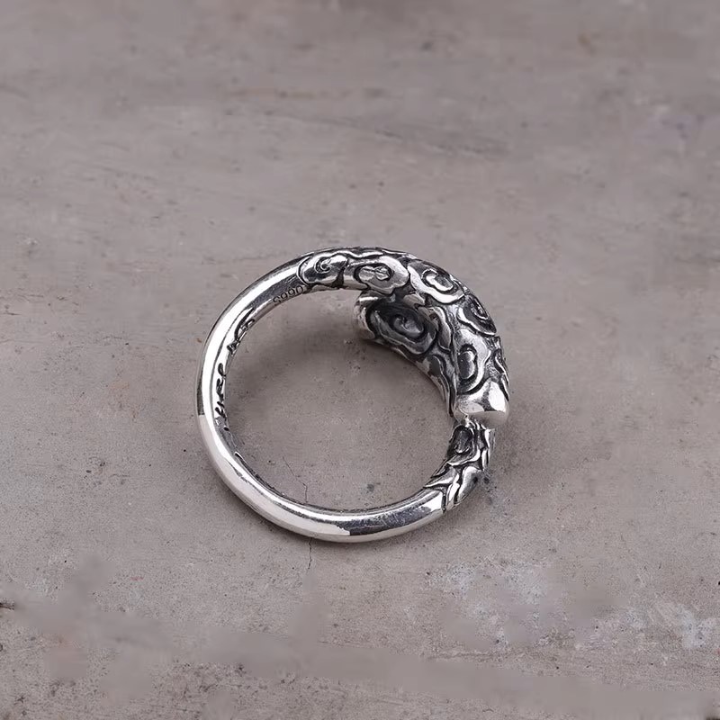 s925 sterling silver retro Thai silver old Monkey King gold hoop fashion couple tight hoop personalized open ring