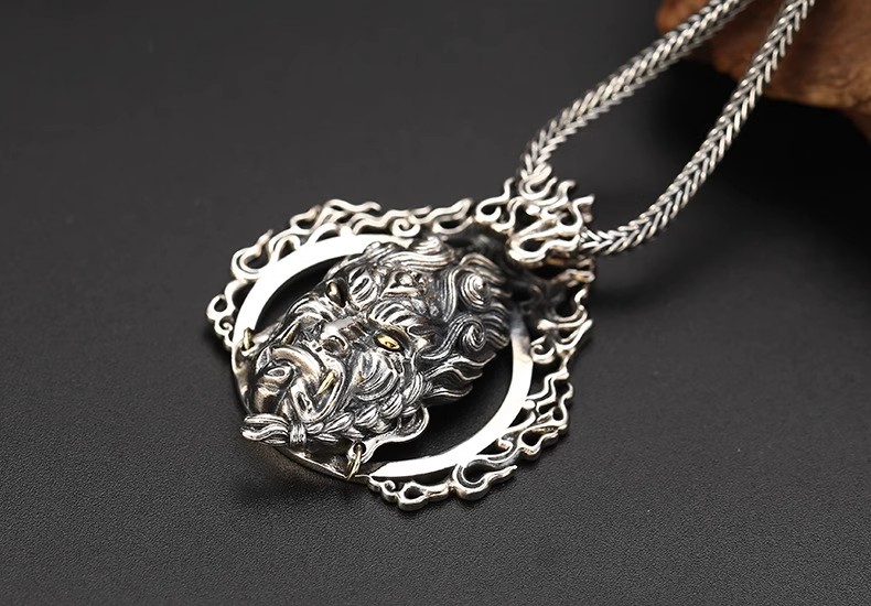 S925 sterling silver jewelry, men's retro dominant pendant, classic Thai silver Ming Wang pendant