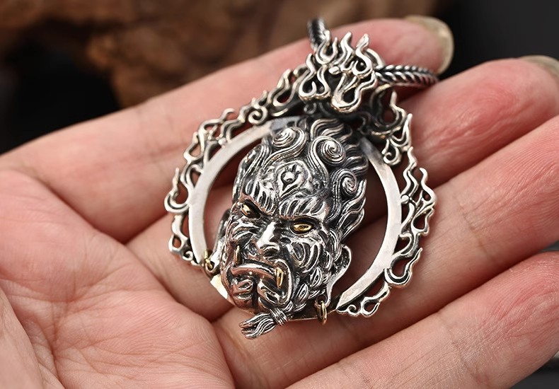 S925 sterling silver jewelry, men's retro dominant pendant, classic Thai silver Ming Wang pendant