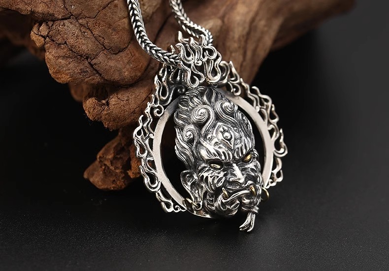 S925 sterling silver jewelry, men's retro dominant pendant, classic Thai silver Ming Wang pendant