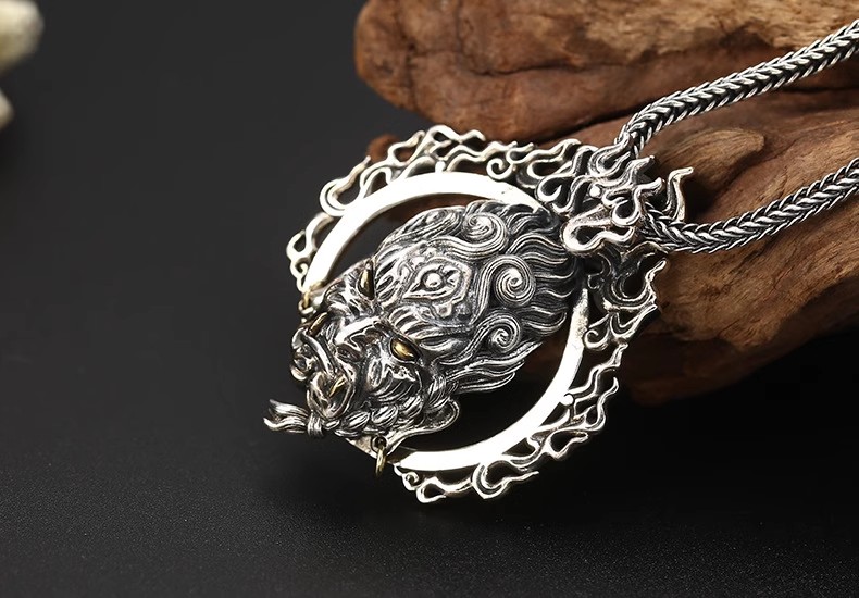S925 sterling silver jewelry, men's retro dominant pendant, classic Thai silver Ming Wang pendant