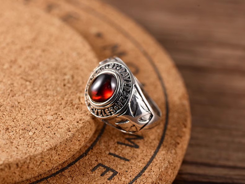 S925 silver jewelry vintage Thai Silver European and n personality crusader flower vampire black agate garnet ring man