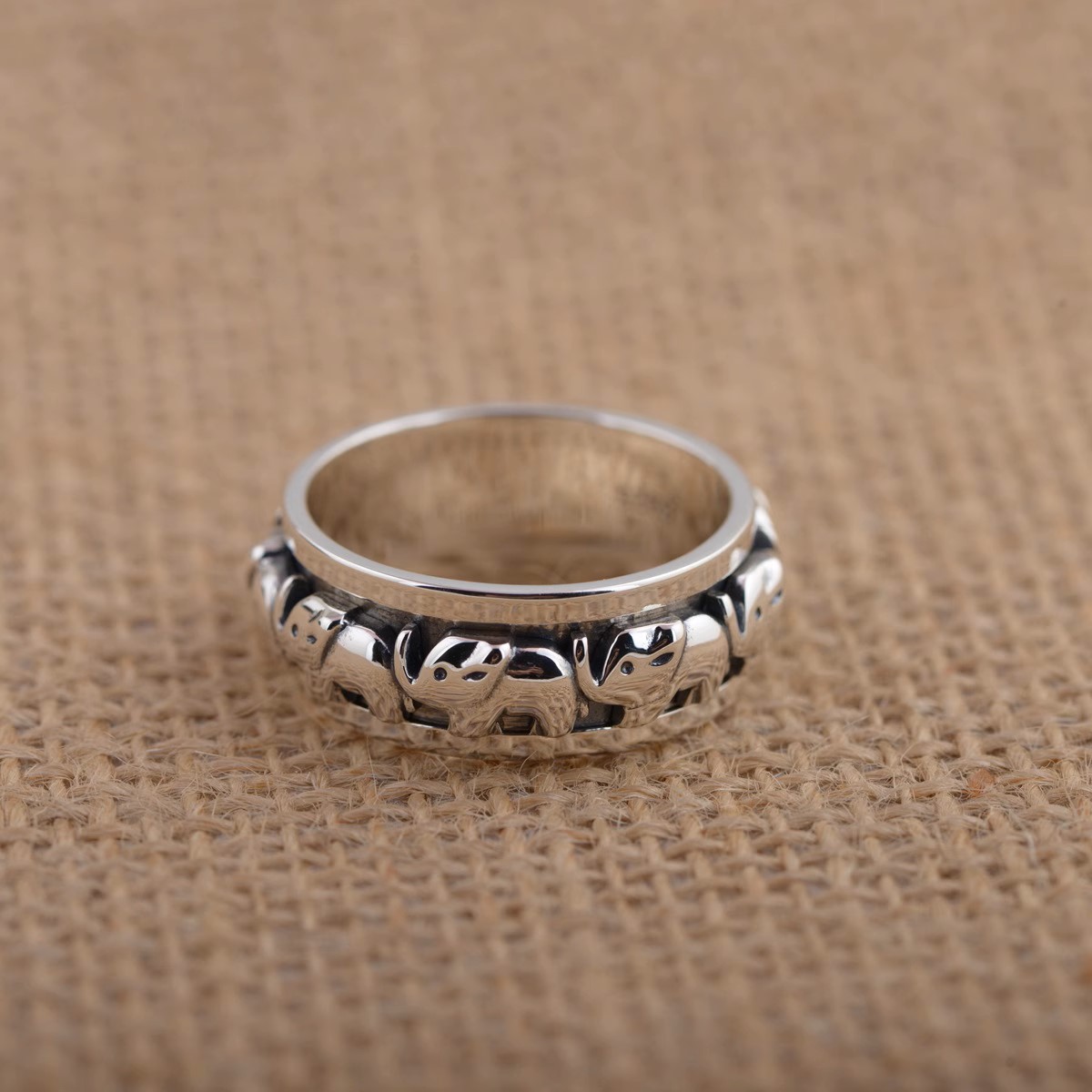 s925 sterling silver jewelry fashion trend personality three-dimensional relief elephant rotating men and women fashionable coup
