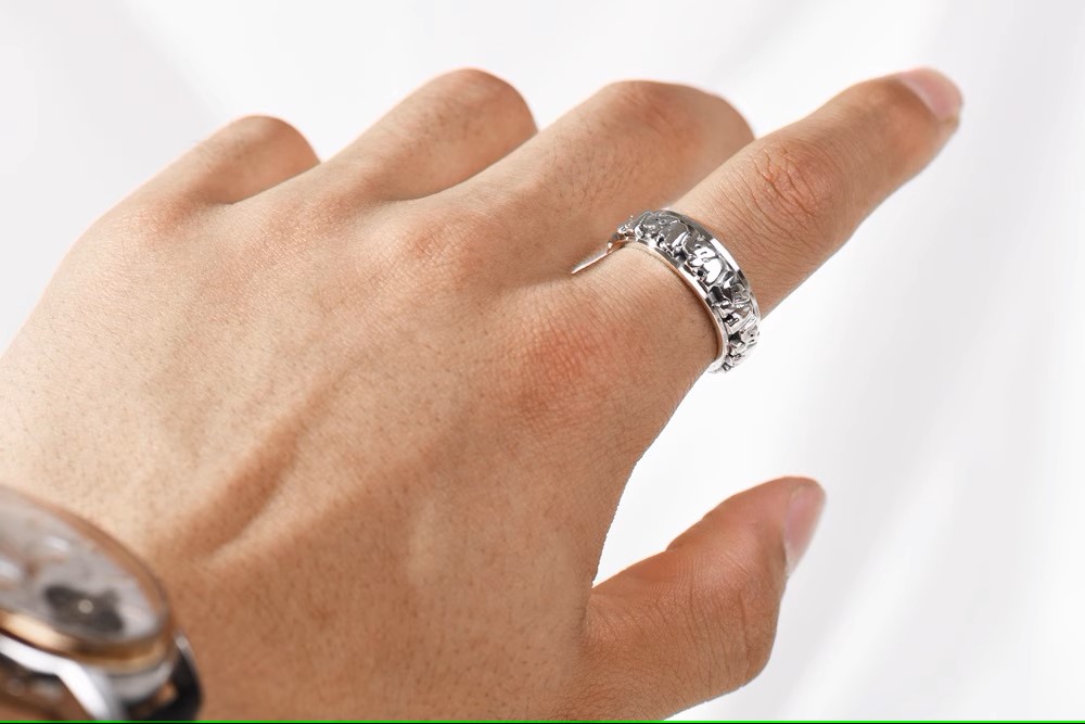 s925 sterling silver jewelry fashion trend personality three-dimensional relief elephant rotating men and women fashionable coup