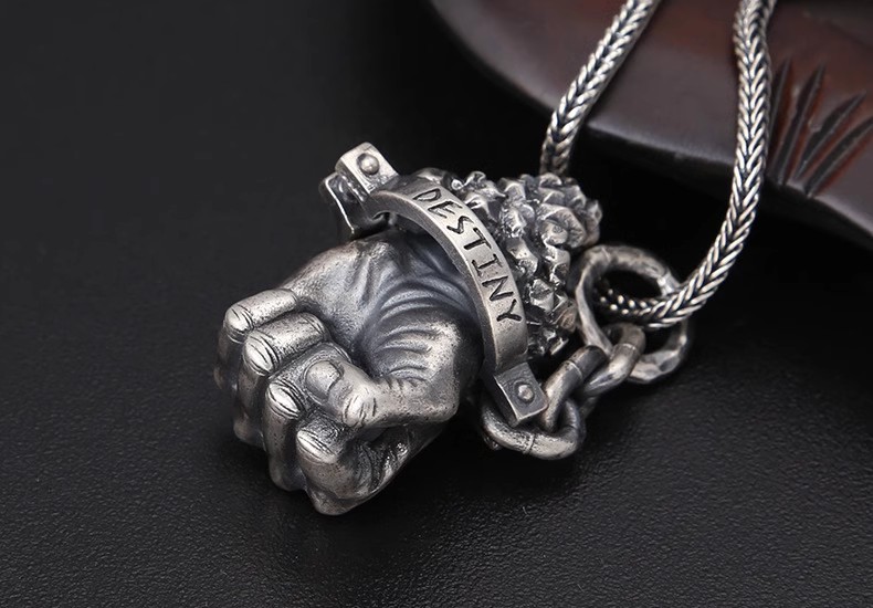 925 Sterling Silver Hercules Fist Pendant, Retro Thai Silver Fashion Necklace, Men's Pendant, Unique and Dominant Design