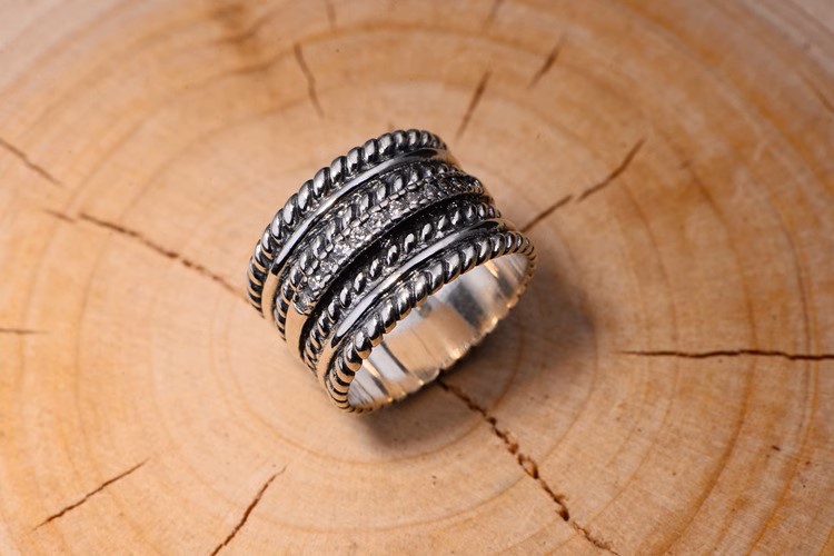 s925 sterling silver Korean version old retro Thai silver wide version twisted pattern personalized men's sterling silver index