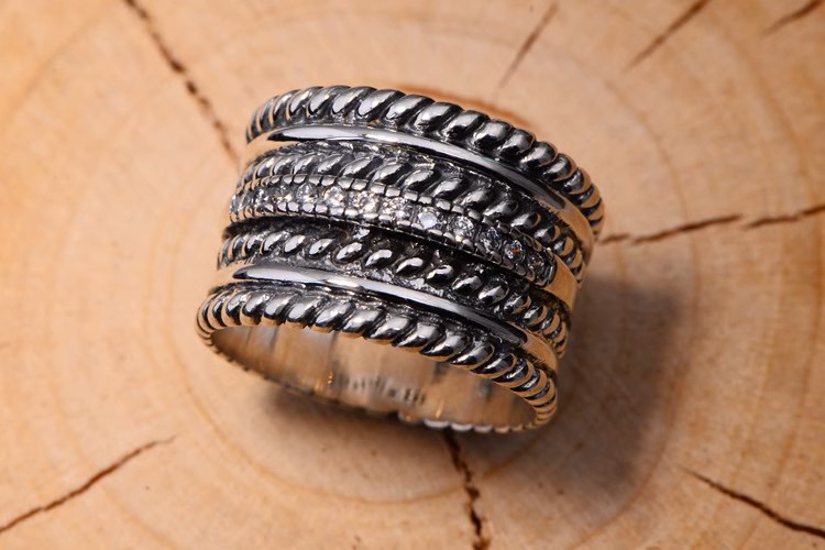 s925 sterling silver Korean version old retro Thai silver wide version twisted pattern personalized men's sterling silver index