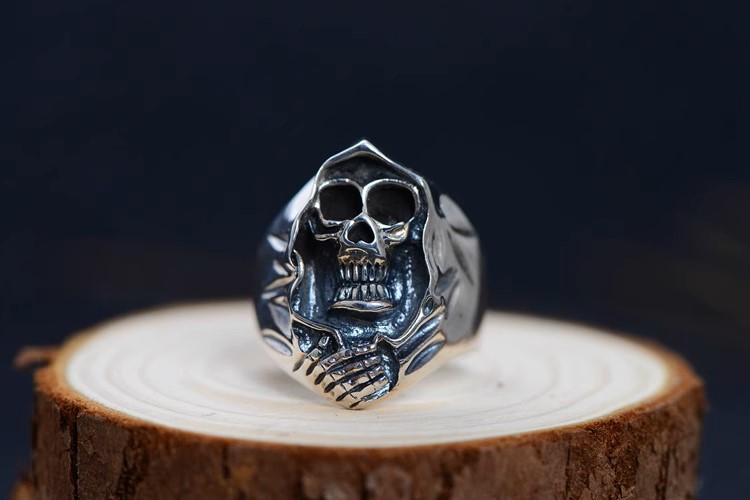 S925 sterling silver jewelry single ring men's punk style skull dark wind death sickle atmospheric index finger ring