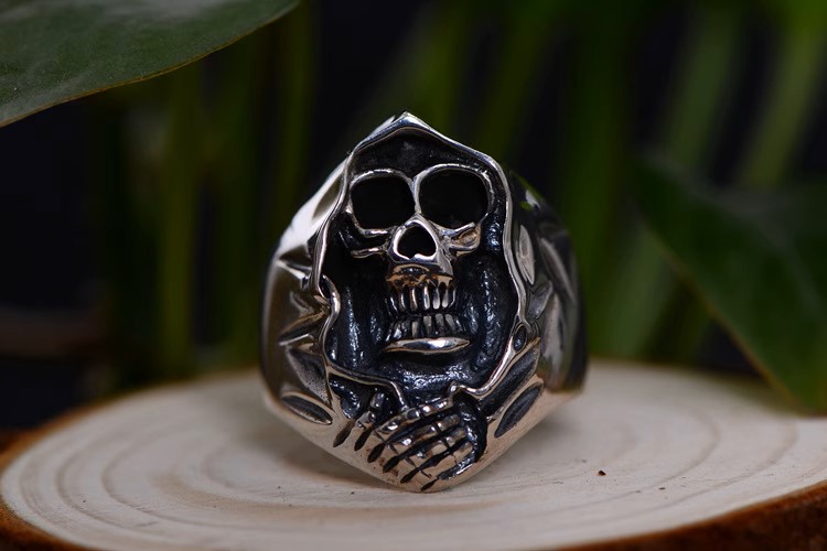 S925 sterling silver jewelry single ring men's punk style skull dark wind death sickle atmospheric index finger ring