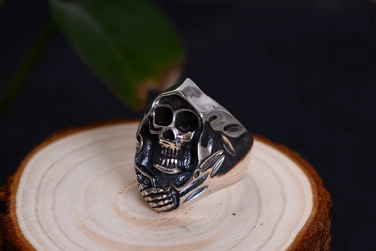 S925 sterling silver jewelry single ring men's punk style skull dark wind death sickle atmospheric index finger ring