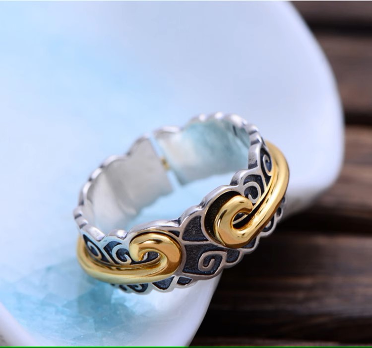 s925 sterling silver vintage Thai silver plain silver men and women couple tail ring pair of rings open tight hoop charm ring