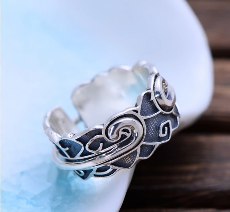 s925 sterling silver vintage Thai silver plain silver men and women couple tail ring pair of rings open tight hoop charm ring