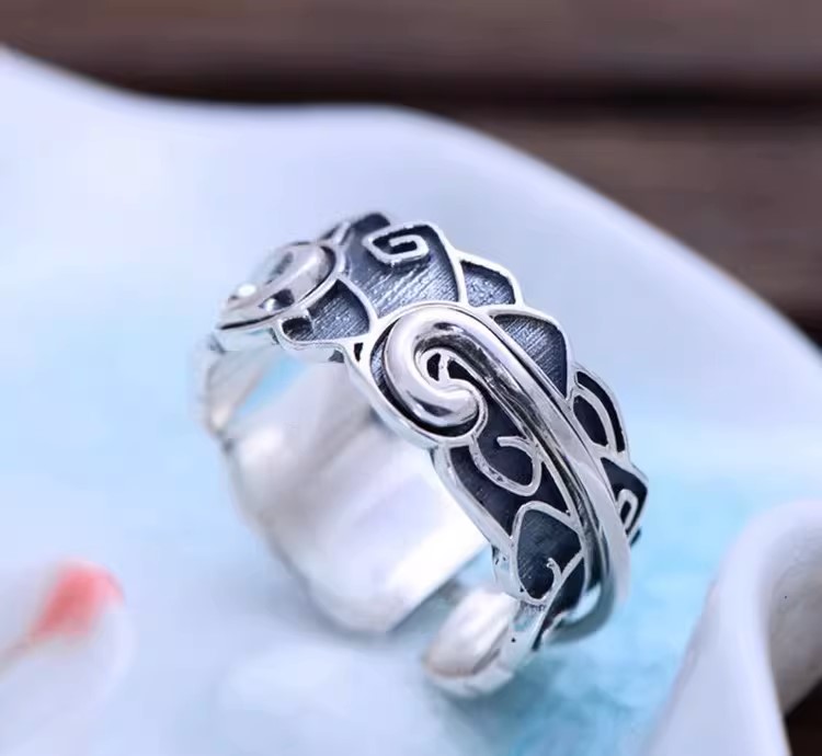 s925 sterling silver vintage Thai silver plain silver men and women couple tail ring pair of rings open tight hoop charm ring