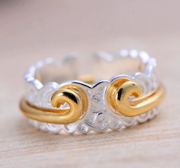 s925 sterling silver vintage Thai silver plain silver men and women couple tail ring pair of rings open tight hoop charm ring