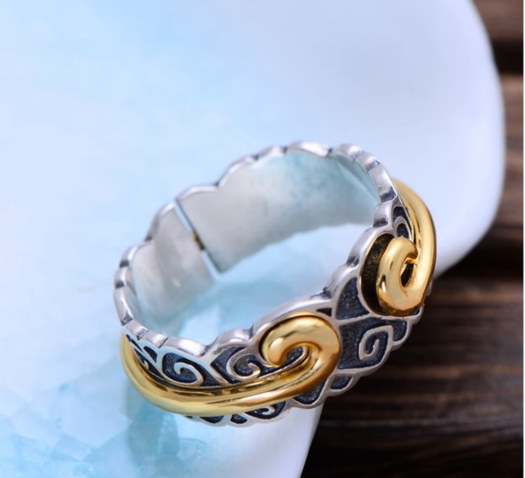 s925 sterling silver vintage Thai silver plain silver men and women couple tail ring pair of rings open tight hoop charm ring