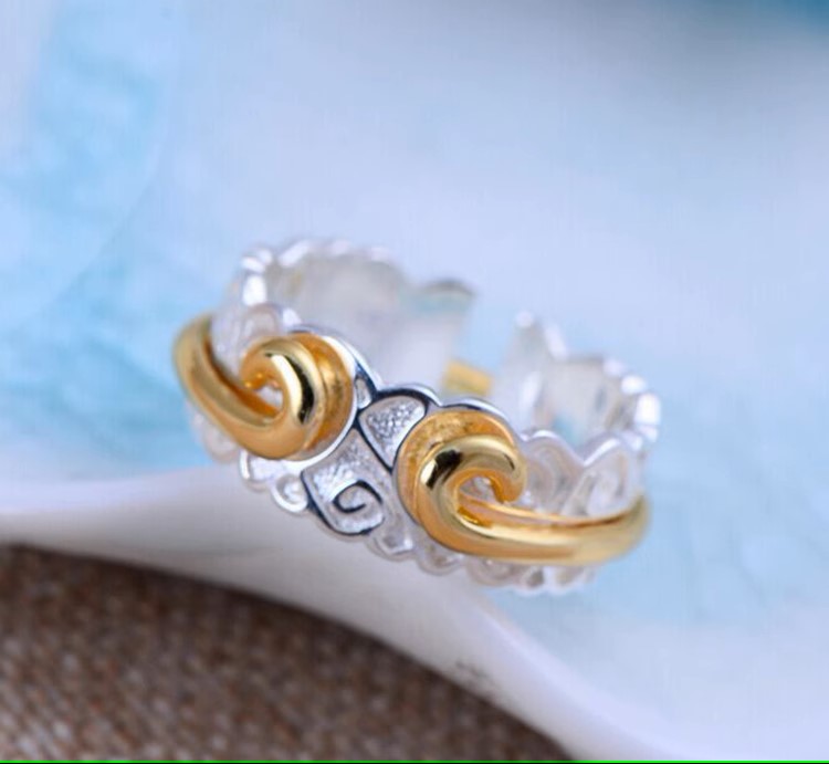 s925 sterling silver vintage Thai silver plain silver men and women couple tail ring pair of rings open tight hoop charm ring