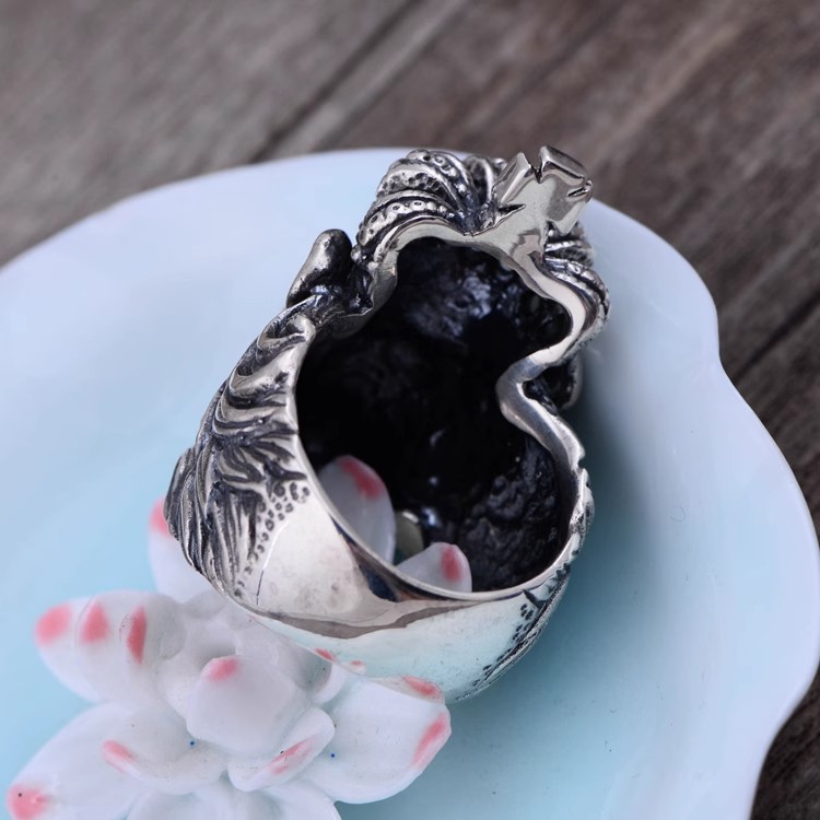 S925 sterling silver vintage Thai silver domineering Lion Head Crown Euro-n men's ring ring index ring gift