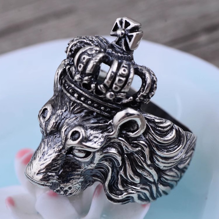 S925 sterling silver vintage Thai silver domineering Lion Head Crown Euro-n men's ring ring index ring gift