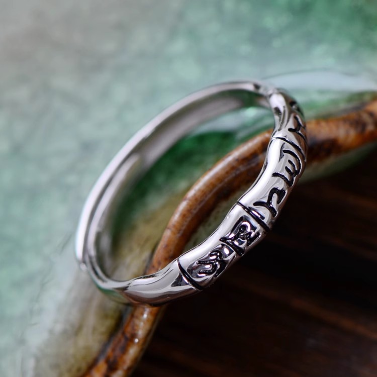S925 Sterling Silver Retro Thai silver men and women couples simple bamboo forest national wind bamboo opening six words truth r