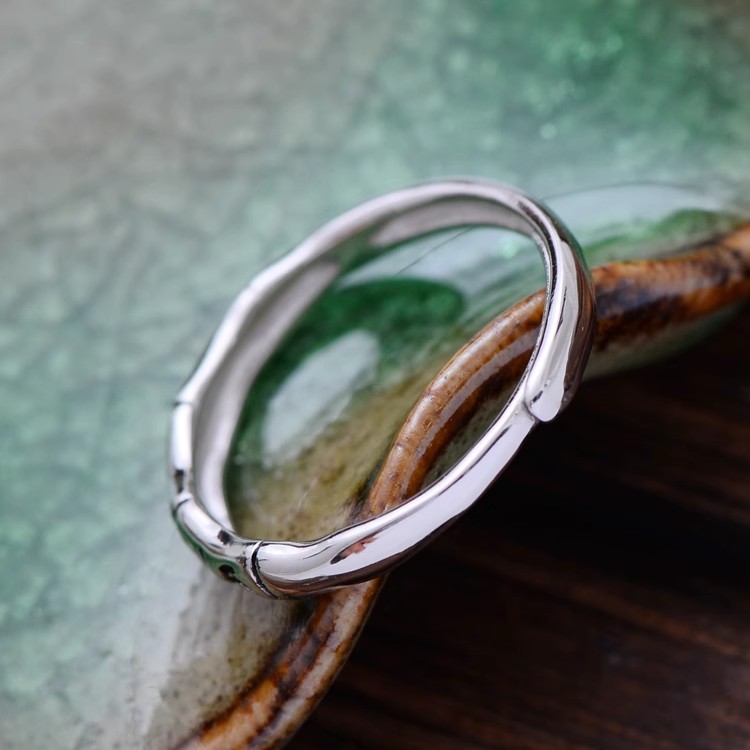 S925 Sterling Silver Retro Thai silver men and women couples simple bamboo forest national wind bamboo opening six words truth r