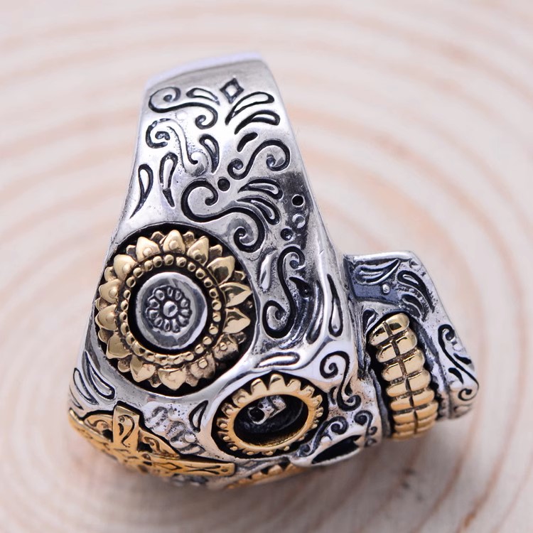 s925 sterling silver retro Thai silver men's domineering fashion cross skull ring men's index finger ring