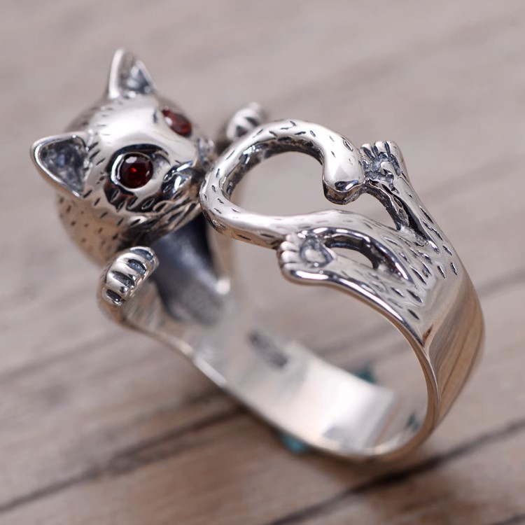 s925 sterling silver vintage Thai silver women's live kitten ring lifelike fashion bracelet inlaid with zircon