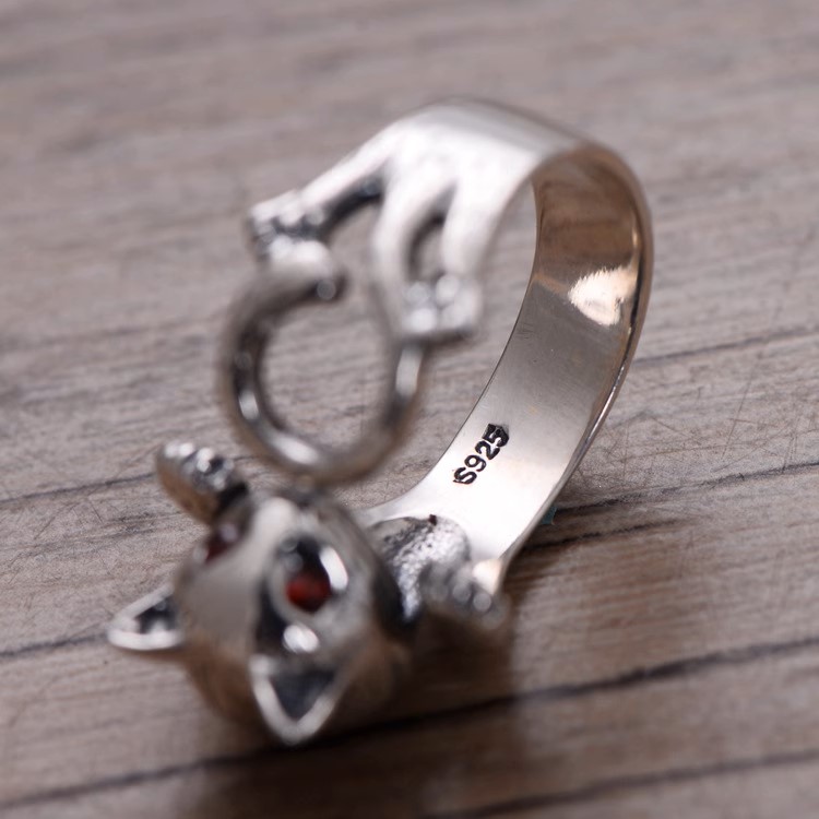 s925 sterling silver vintage Thai silver women's live kitten ring lifelike fashion bracelet inlaid with zircon