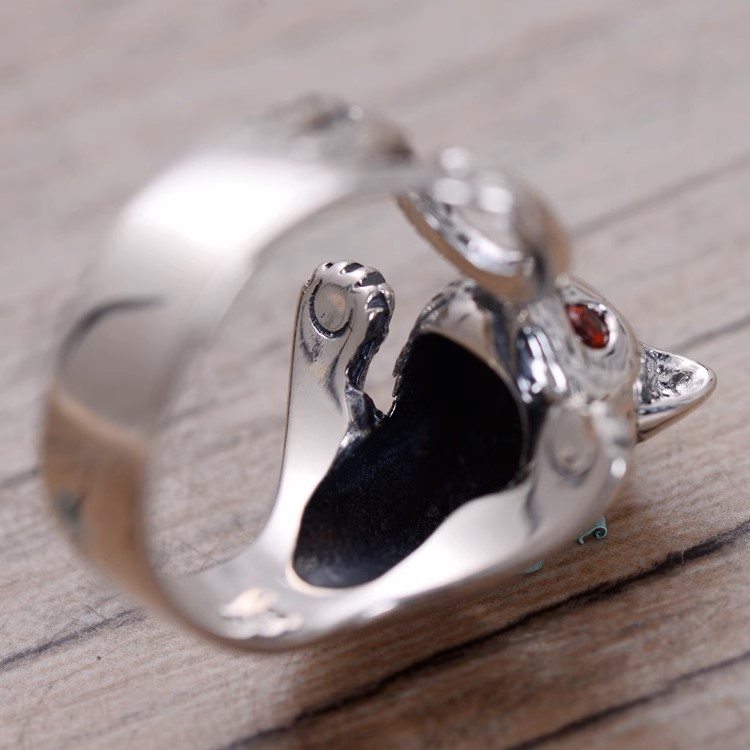s925 sterling silver vintage Thai silver women's live kitten ring lifelike fashion bracelet inlaid with zircon