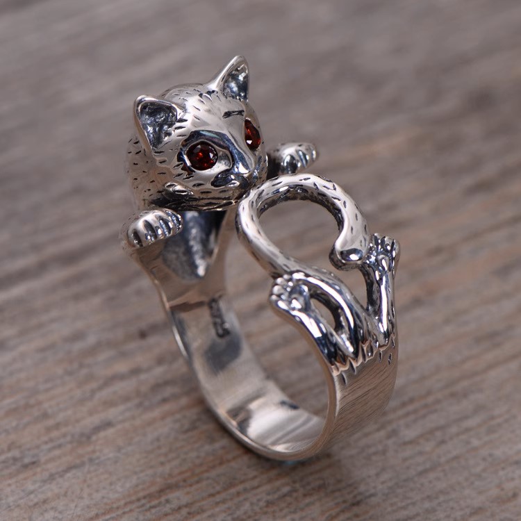s925 sterling silver vintage Thai silver women's live kitten ring lifelike fashion bracelet inlaid with zircon