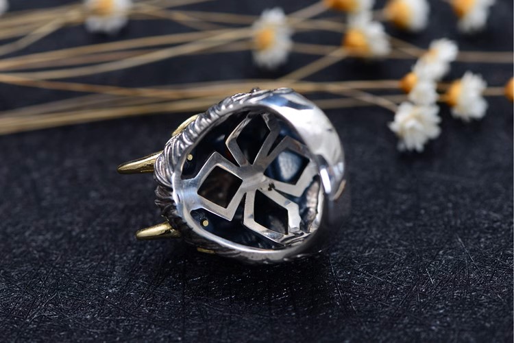 s925 sterling silver retro Thai silver men's fashion domineering open faucet zodiac dragon fashion ring set with garnet