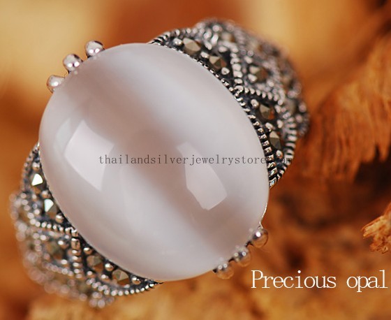 Thai 925 Silver Cat Eye Ring Thai Tribal Ring