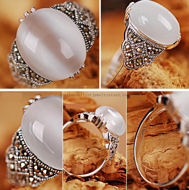 Thai 925 Silver Cat Eye Ring Thai Tribal Ring