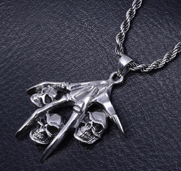 Handmade Thai 925 Silver Skull Pendant Man Punk Pendant