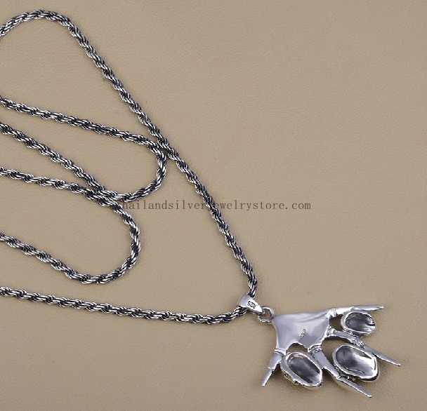 Handmade Thai 925 Silver Skull Pendant Man Punk Pendant