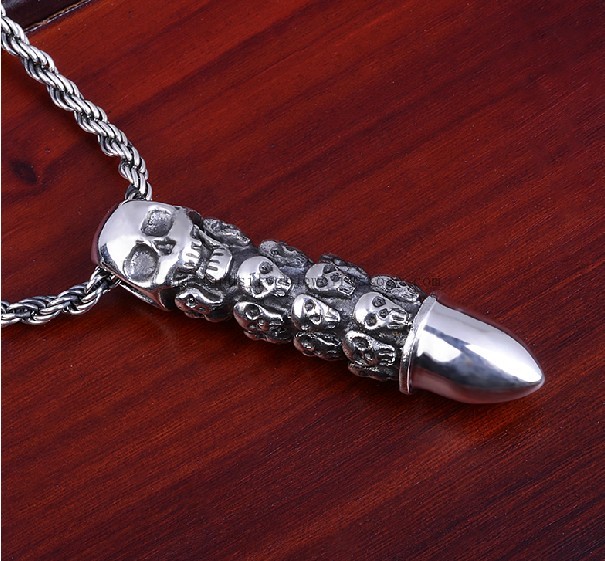 Handmade Thailand 925 Silver Bullet Skull Pendant Man Pendant