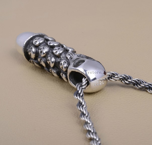 Handmade Thailand 925 Silver Bullet Skull Pendant Man Pendant