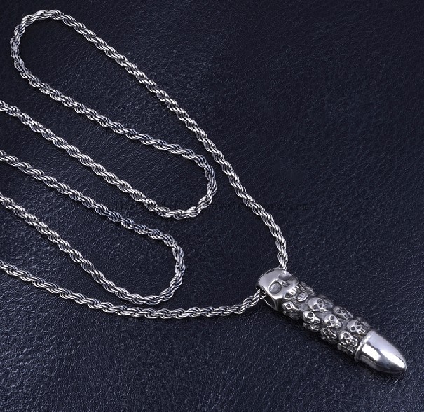 Handmade Thailand 925 Silver Bullet Skull Pendant Man Pendant